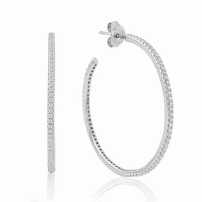 Waterford Jewellery Sterling Silver Cubic Zirconia 40mm Hoop Earrings