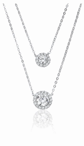 Waterford Jewellery Sterling Silver Cubic Zirconia Double Cluster Necklace