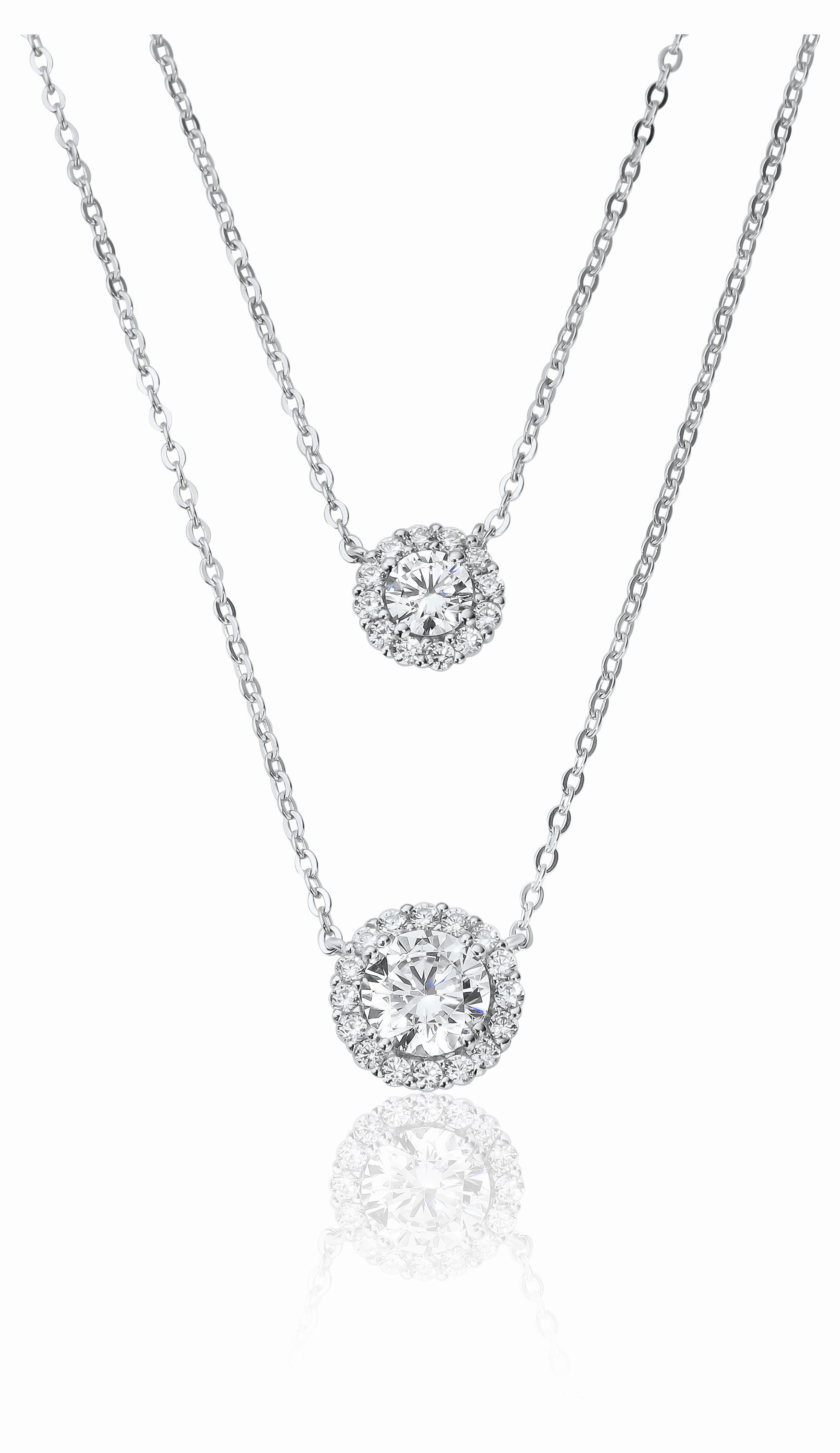 Waterford Jewellery Sterling Silver Cubic Zirconia Double Cluster Necklace