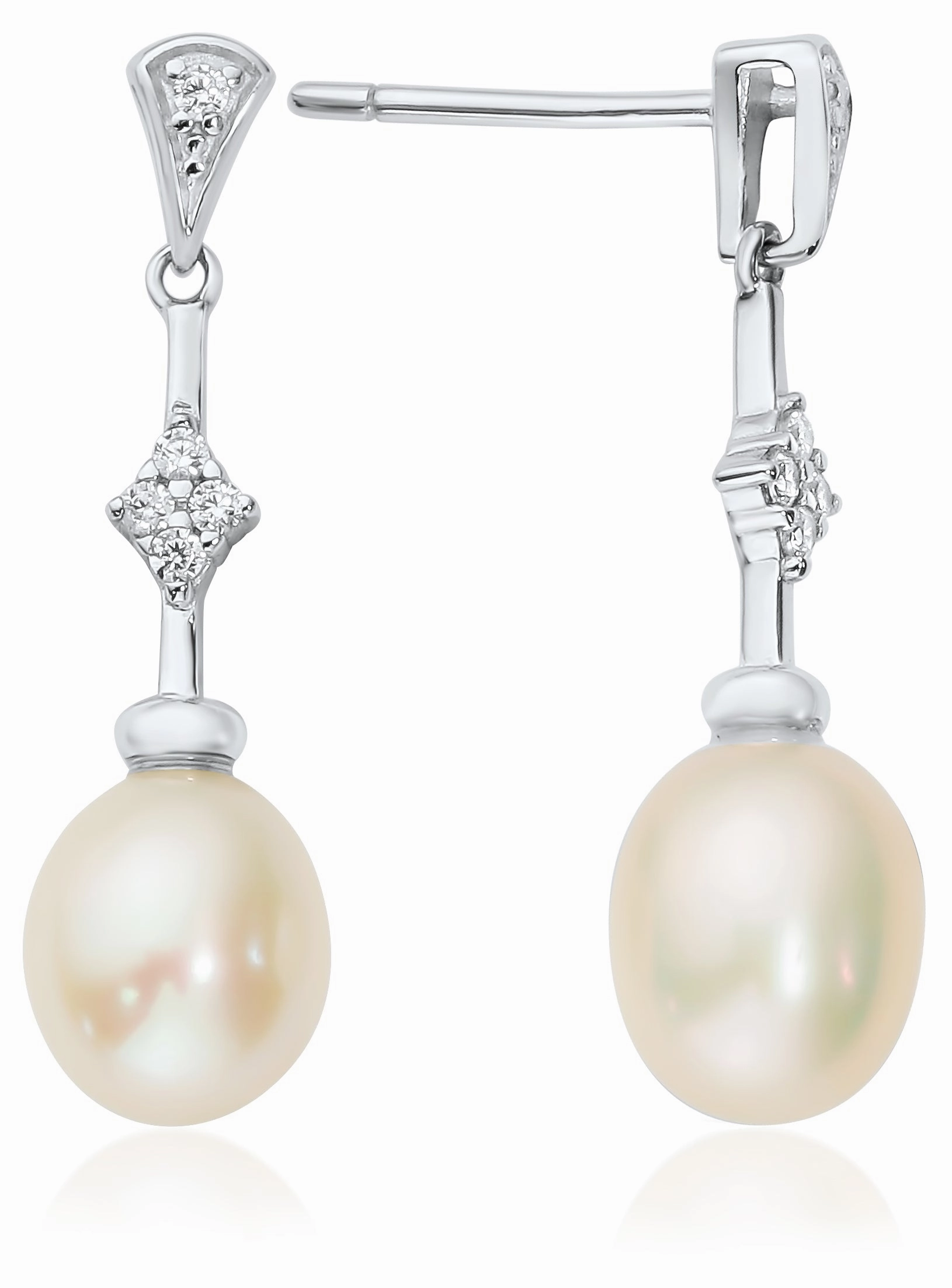 Waterford Jewellery Sterling Silver Pearl Cubic Zirconia Drop Earrings