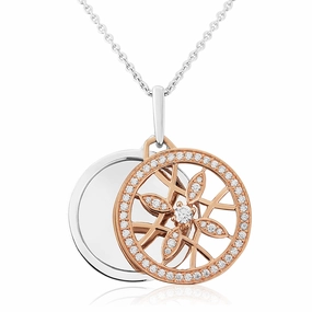 Waterford Jewellery Sterling Silver Rose Cubic Zirconia Double Disc Necklace
