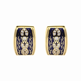 Wellendorff 18ct Yellow Gold 0.20ct Diamond Blue Enamel Hoop Earrings