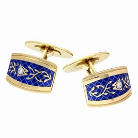 Wellendorff 18ct Yellow Gold Diamond Blue Enamel Cufflinks