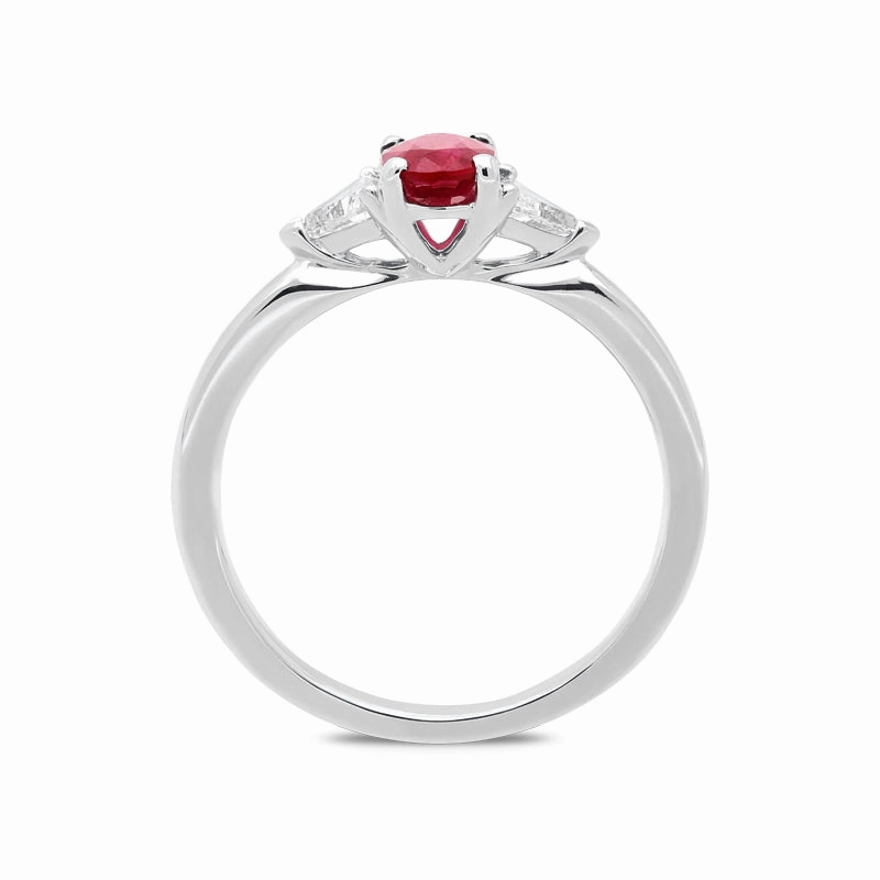White Gold 0.60ct Ruby Diamond Oval Cut Trilogy Ring