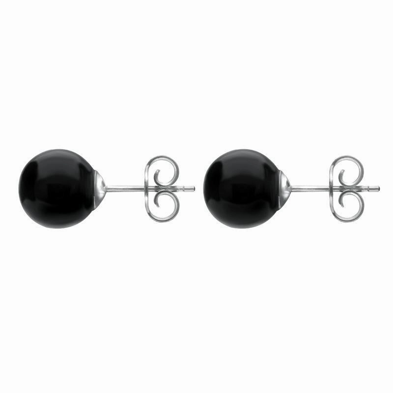 White Gold Whitby Jet 8mm Ball Stud Earrings