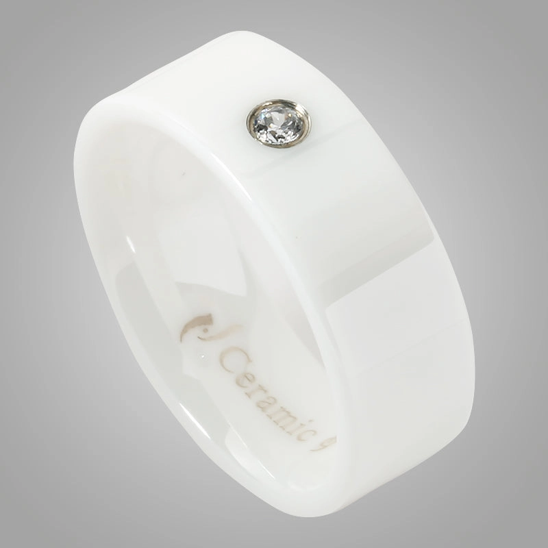 White Zirconium with CZ Flat Wedding Ring 8mm