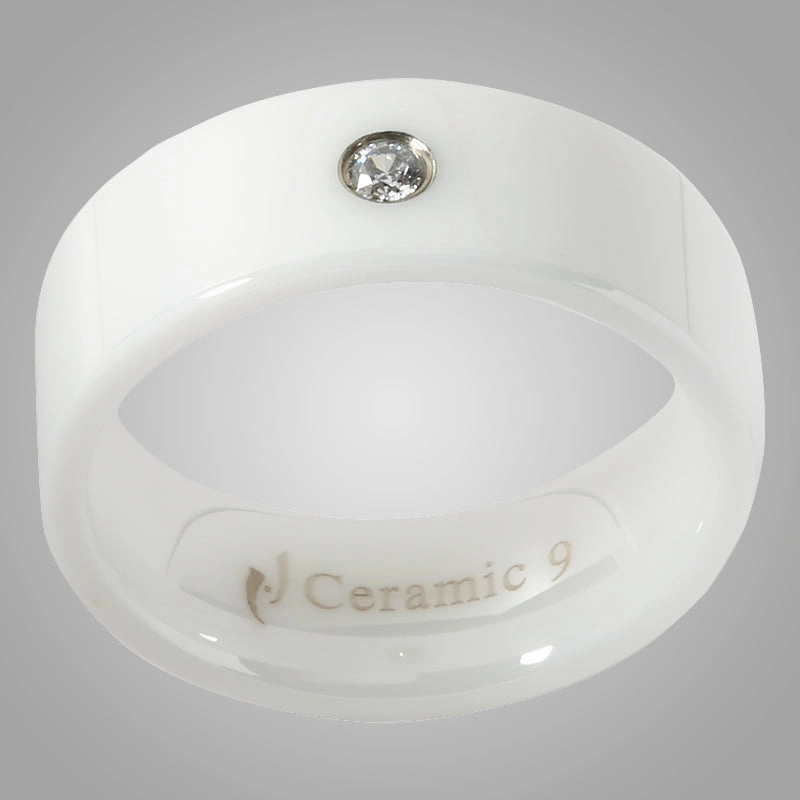 White Zirconium with CZ Flat Wedding Ring 8mm
