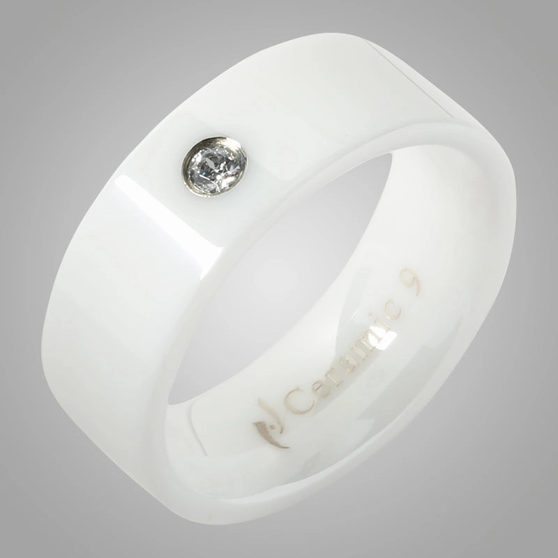White Zirconium with CZ Flat Wedding Ring 8mm