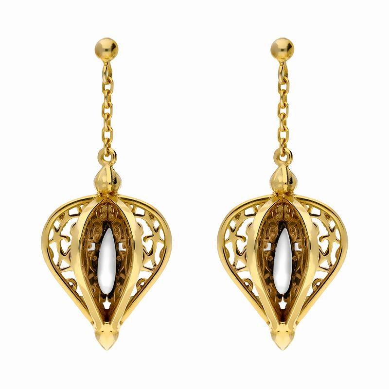 Yellow Gold Plated Sterling Silver Bauxite Flore Filigree Drop Earrings