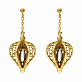 Yellow Gold Plated Sterling Silver Bauxite Flore Filigree Drop Earrings