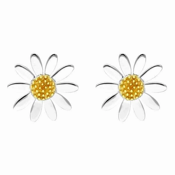 Yellow Gold Plated Sterling Silver Large Daisy Stud Earrings