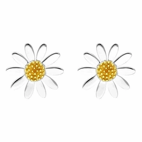 Yellow Gold Plated Sterling Silver Large Daisy Stud Earrings