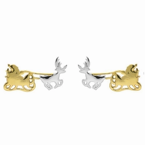 Yellow Gold Plated Sterling Silver Santa's Sleigh Stud Earrings