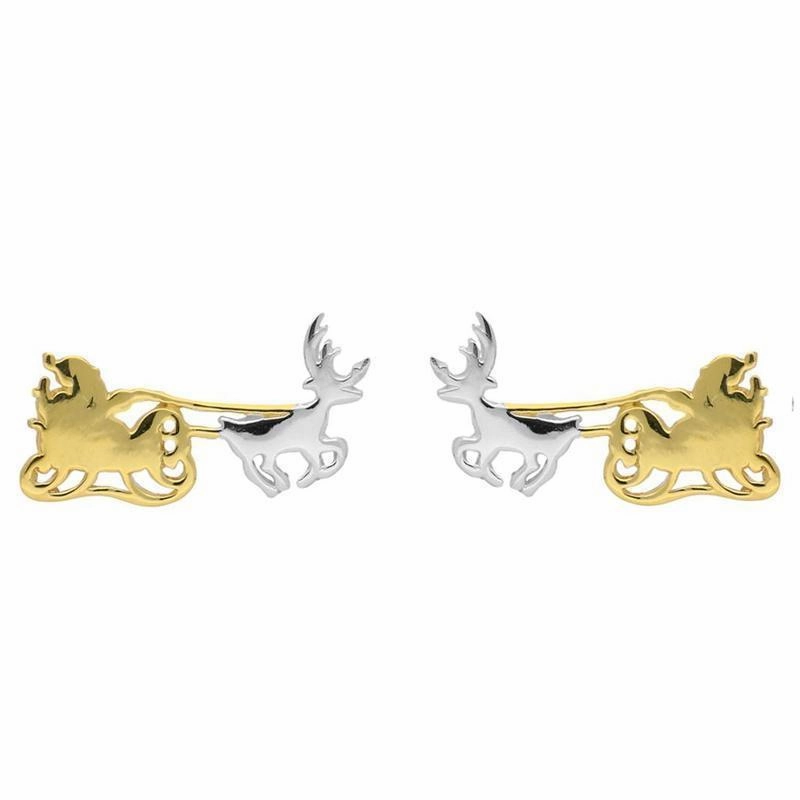 Yellow Gold Plated Sterling Silver Santa's Sleigh Stud Earrings