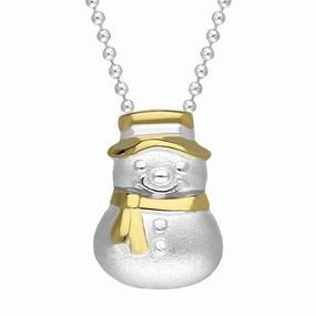 Yellow Gold Plated Sterling SilverSnowman Hat and Scarf Necklace