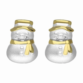 Yellow Gold Plated Sterling SilverSnowman Hat and Scarf Stud Earrings