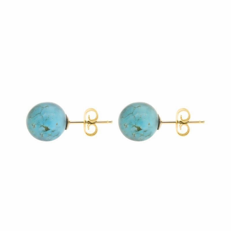Yellow Gold Turquoise 8mm Ball Stud Earrings