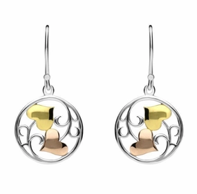 Yellow Rose Gold Sterling Silver Plated Heart and Vine Hook Earrings
