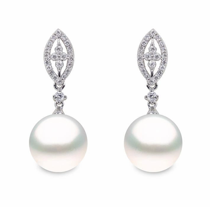 Yoko Pearl and 18ct White Gold Diamond Drop Earrings