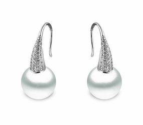 Yoko Pearls 18ct White Gold 0.40ct Diamond White Pearl Tapered Drop Earrings