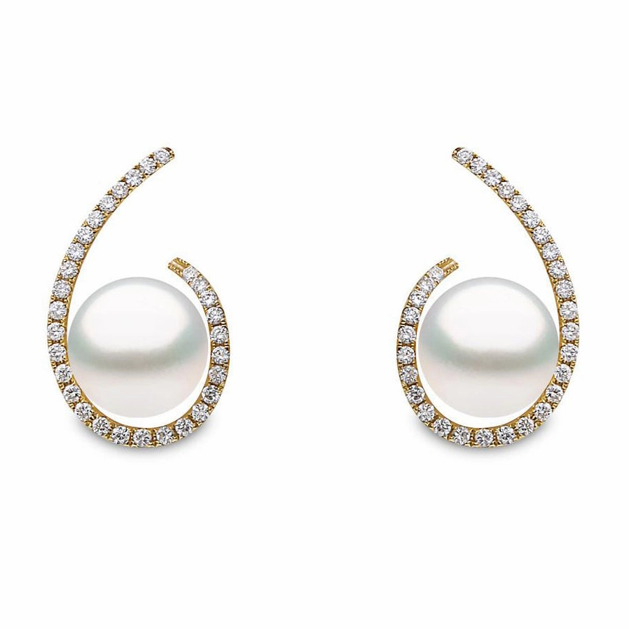 Yoko Pearls 18ct Yellow Gold 0.25ct Diamond Freshwater Pearl Swirl Stud Earrings