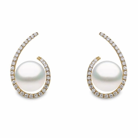 Yoko Pearls 18ct Yellow Gold 0.25ct Diamond Freshwater Pearl Swirl Stud Earrings